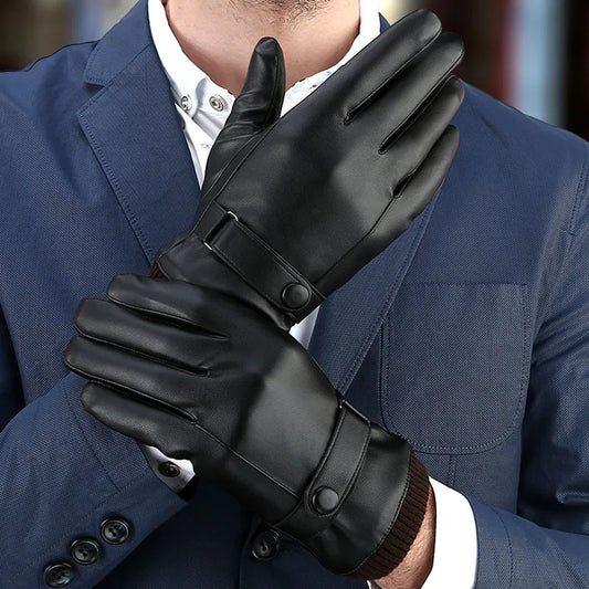 Men’s Touchscreen PU Leather Gloves – Windproof, Warm, and Stylish for Winter Driving