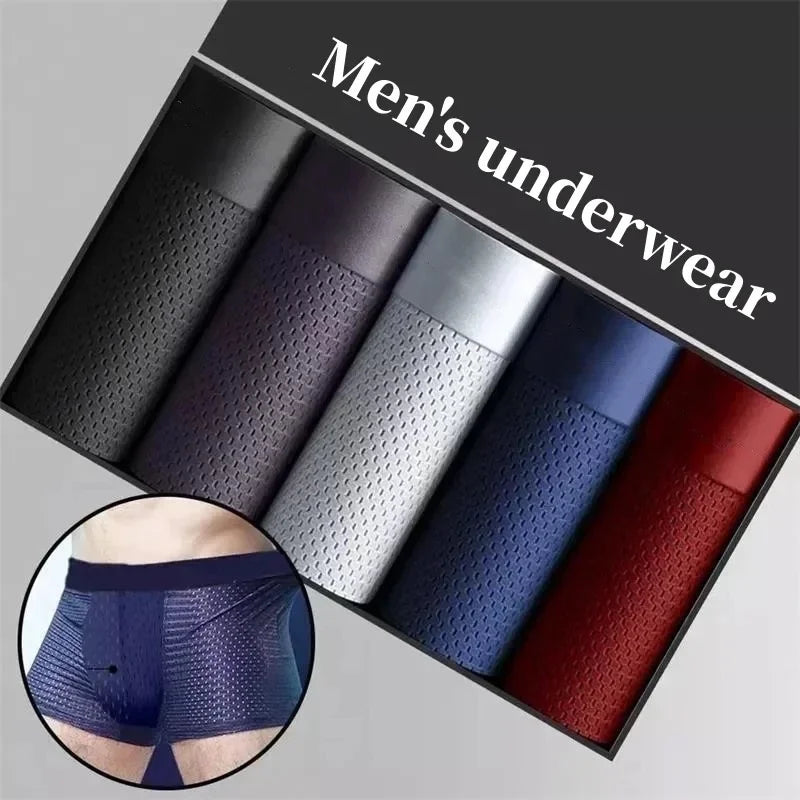 5Pcs Men’s Ice Silk Boxer Shorts – Cool, Breathable, and Comfortable